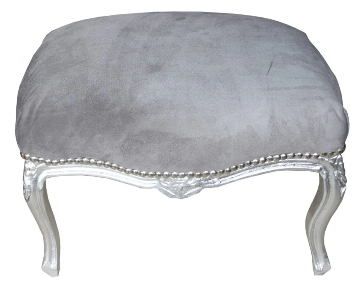 Casa Padrino barroco del taburete gris medio / plata - muebles antiguos - Heces