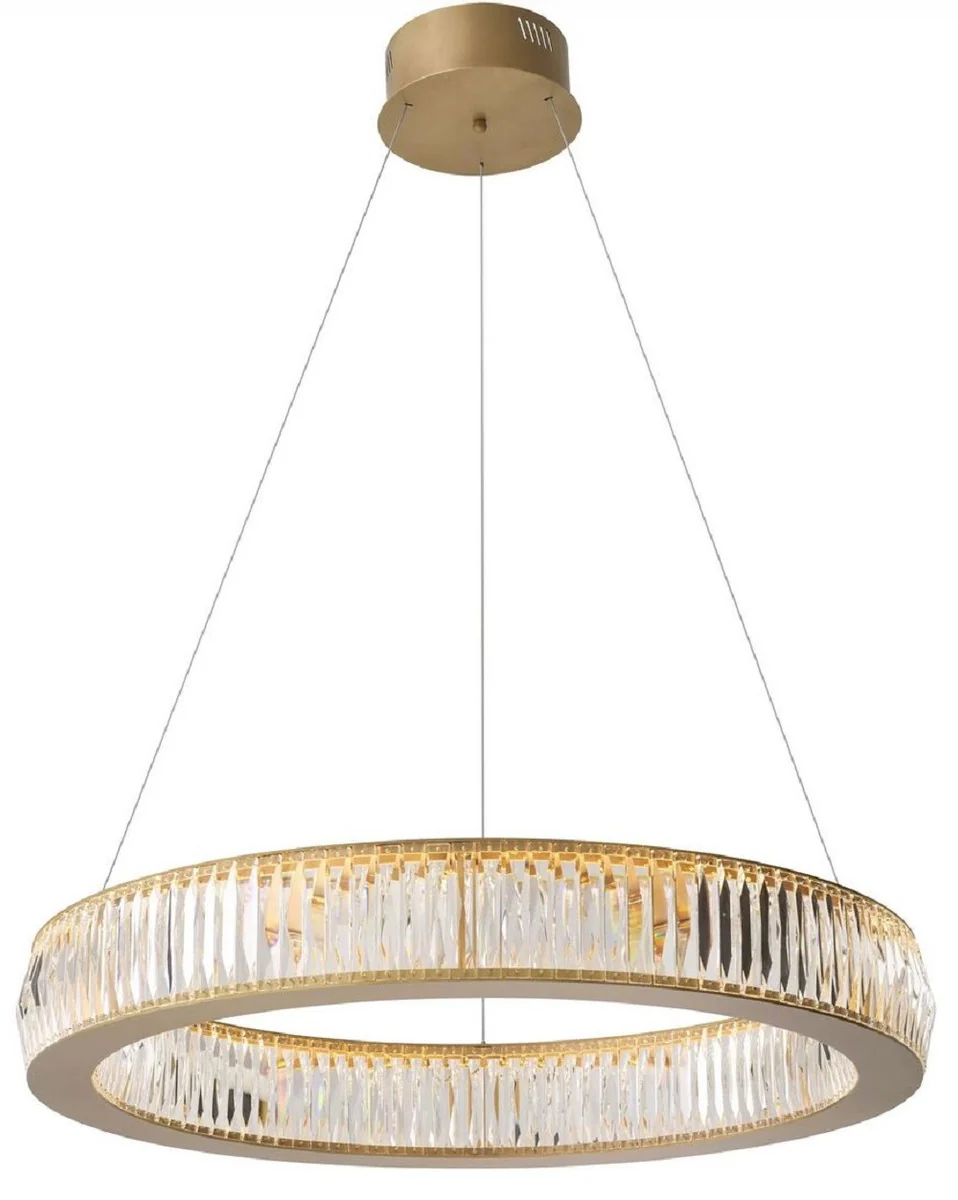 Casa Padrino lámpara de araña LED de lujo latón antiguo Ø 91 x A. 13-200 cm - Lámpara de araña de salón redonda con cristal - Calidad de Lujo