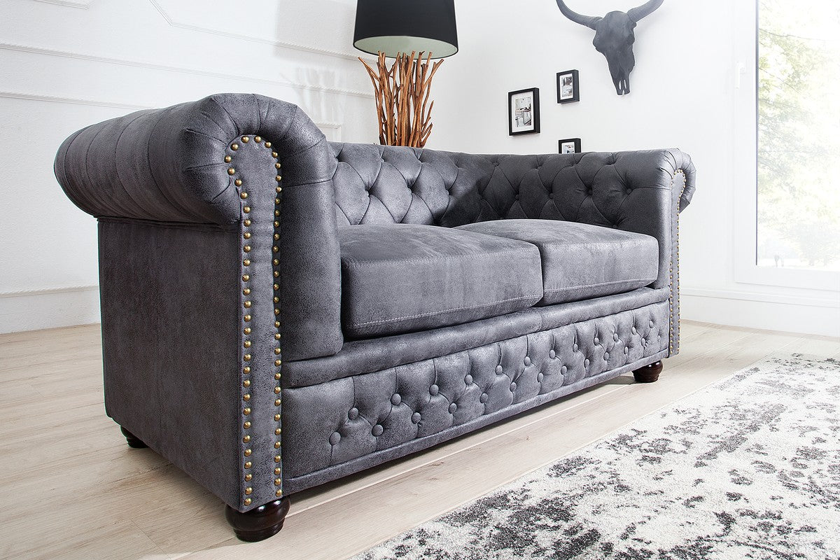 Chesterfield Sof¨¢ 2 plazas Antiguo gris de la casa Casa Padrino - muebles de sala de estar - sof¨¢