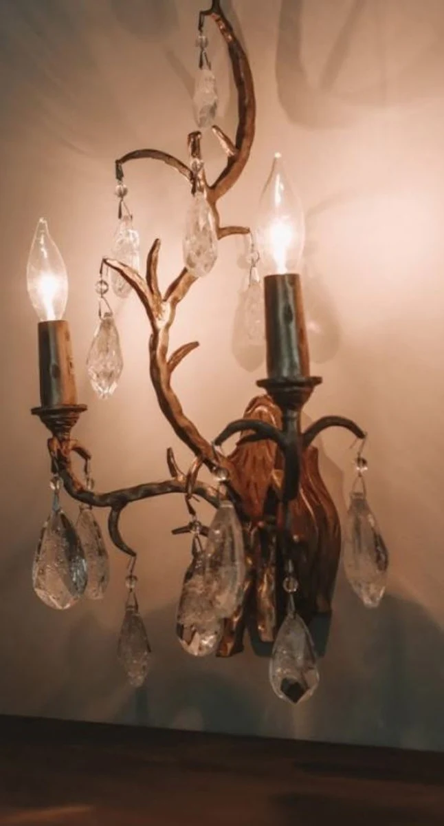 Casa Padrino lámpara de pared doble barroca de lujo bronce 28 x 15,3 x A. 53,3 cm - Lámpara de pared hecha a mano de hierro forjado con cortinas de cristal veneciano noble en forma de lágrima