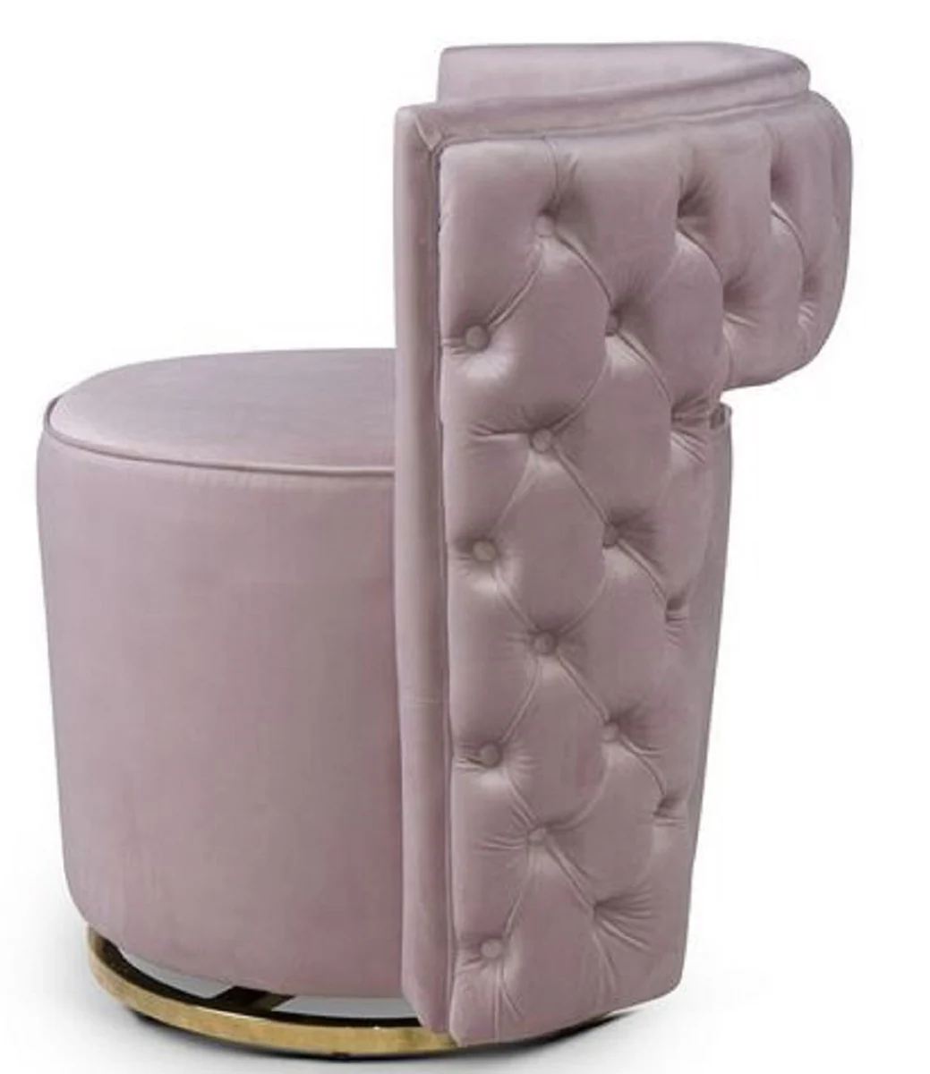 Casa Padrino Sill¨®n Giratorio Chesterfield de Lujo Rosa 65 x 58 x H. 69 cm - Sill¨®n de Terciopelo - Muebles de Lujo