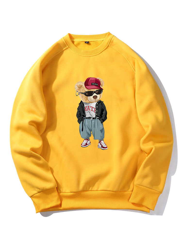 Hip Hop Style Bear Print Raglan Sleeve Sweatshirt