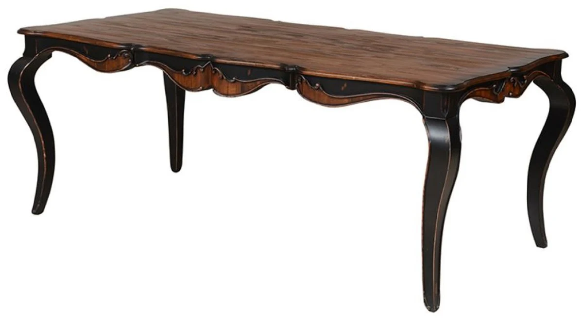 Casa Padrino mesa de comedor barroco de lujo marr¨®n / negro antiguo 202,5 ??x 102 x A. 78,5 cm - Mesa de comedor de madera maciza - Muebles de comedor de lujo en estilo barroco - Muebles barrocos