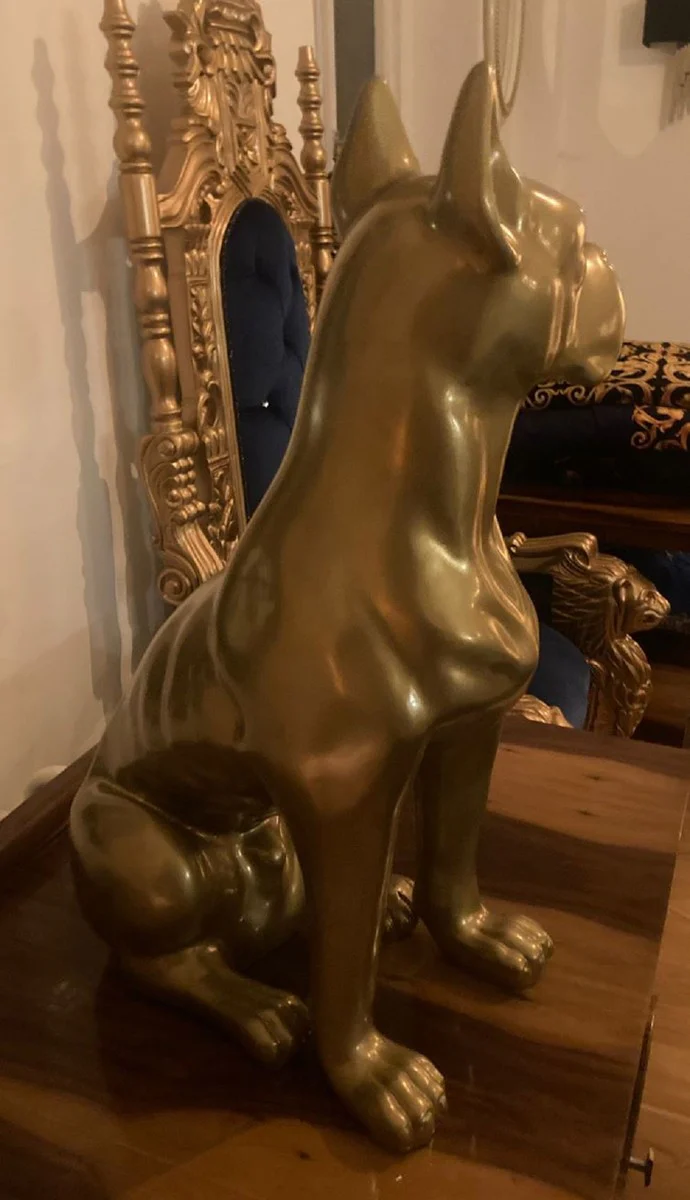Casa Padrino figura decorativa de lujo perro boxer oro A. 65 cm - Escultura decorativa resistente a la intemperie - Decoración de salón - Decoración de jardín - Figura decorativa de animal de lujo
