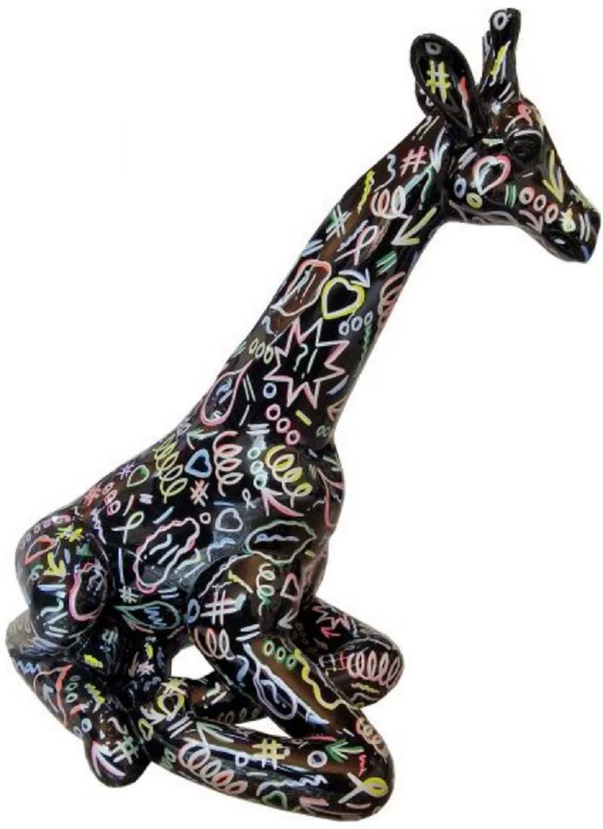 Casa Padrino escultura decorativa de lujo jirafa negro / multicolor A. 80 cm - Figura decorativa grande - Figura animal XXL - Escultura decorativa XXL - Esculturas y figuras decorativas XXL de lujo