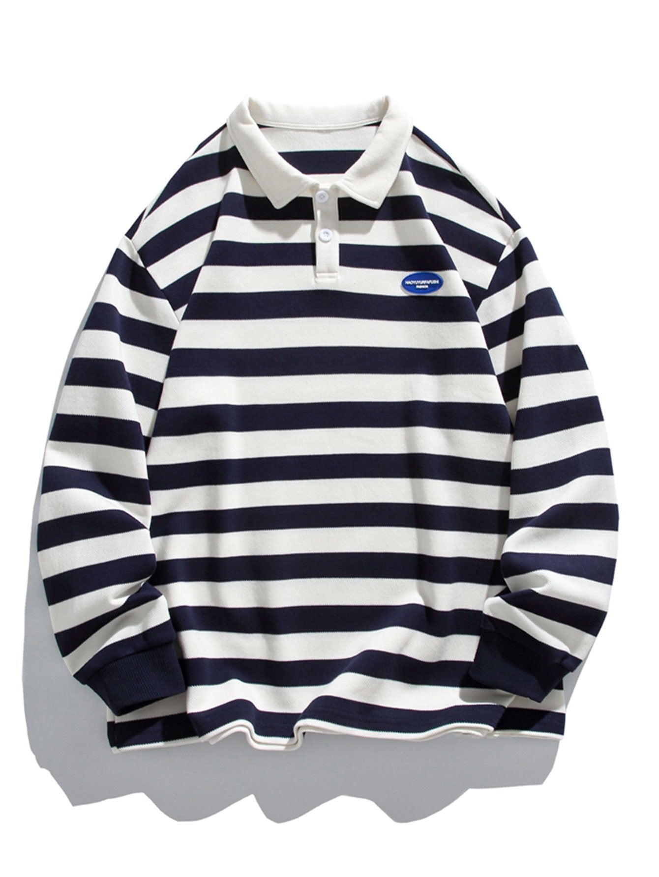 Relax Fit Waffle Striped Polo Sweatshirt