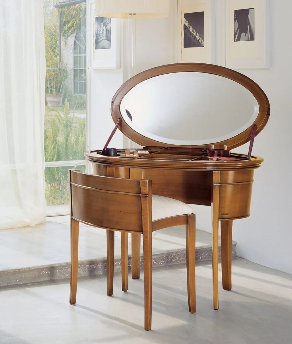 Casa Padrino consola de maquillaje Biedermeier de lujo con silla marr¨®n / blanco - Muebles de Dormitorio - Muebles de Hotel - Calidad de Lujo - Hecho en Italia