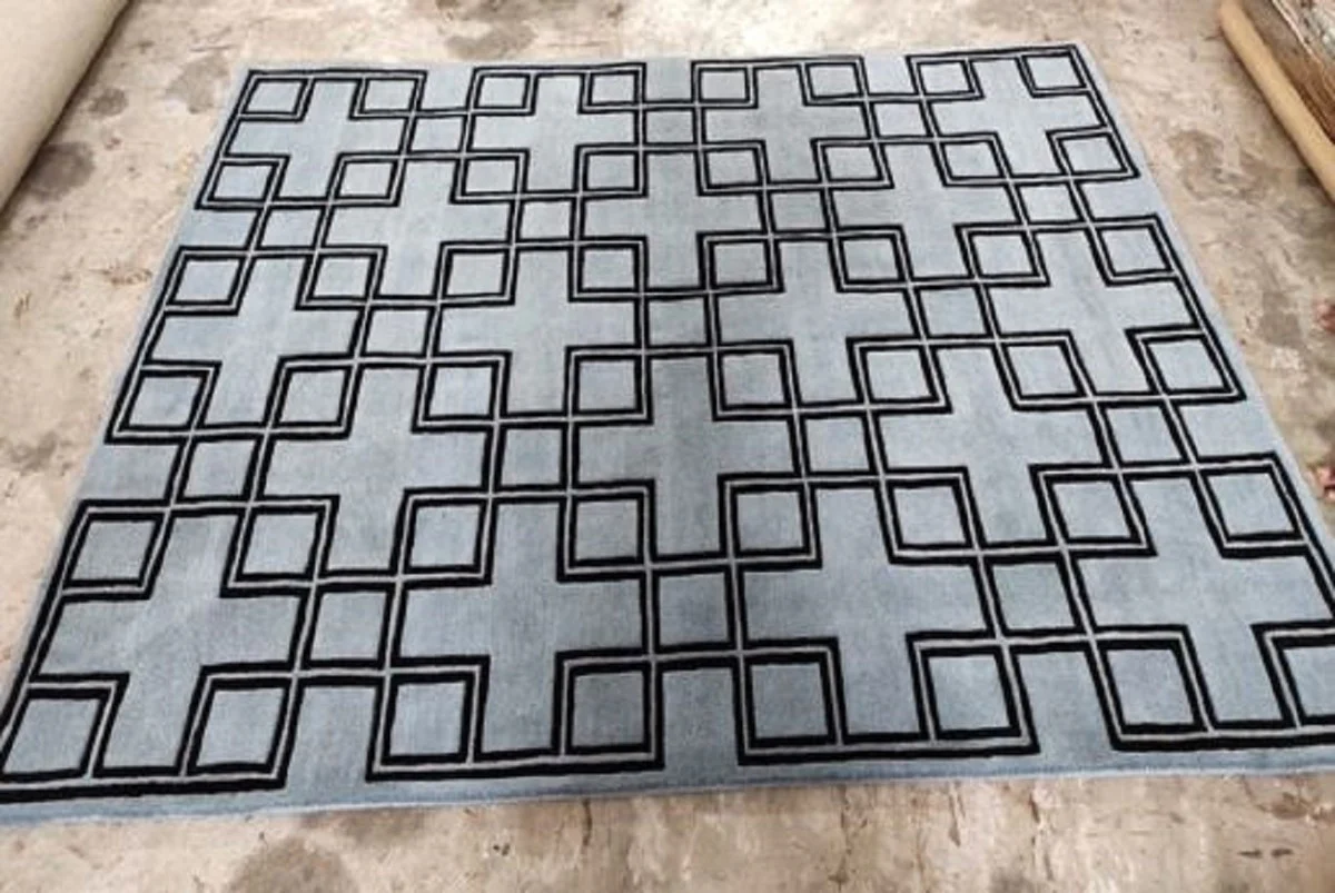 Casa Padrino alfombra de lana de lujo gris / negro 170 x 230 cm - Alfombra de diseño rectangular - Alfombra de salón de lana tufting a mano - Calidad de Lujo