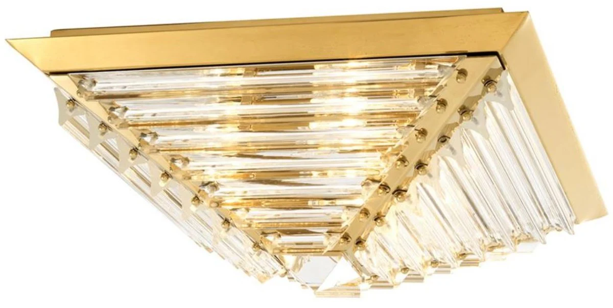 Casa Padrino lámpara de techo de lujo con cristal oro 49 x 49 x H. 21 cm - Calidad de Lujo