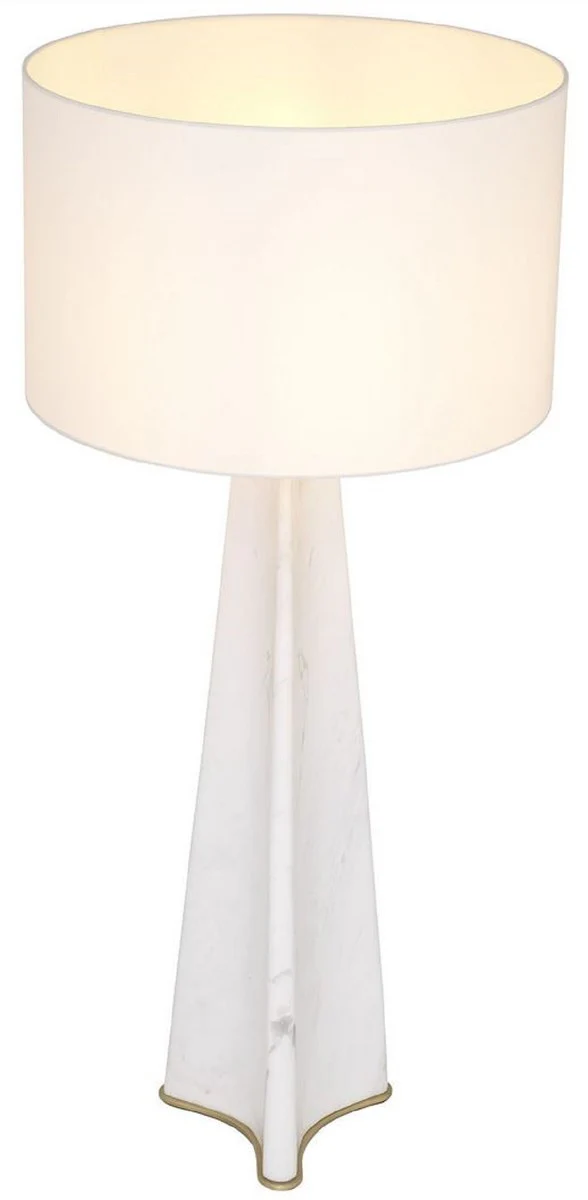 Casa Padrino lámpara de mesa de lujo blanco / latón antiguo Ø 48 x A. 106,5 cm - Lámpara de escritorio moderna de mármol - Colección de Lujo