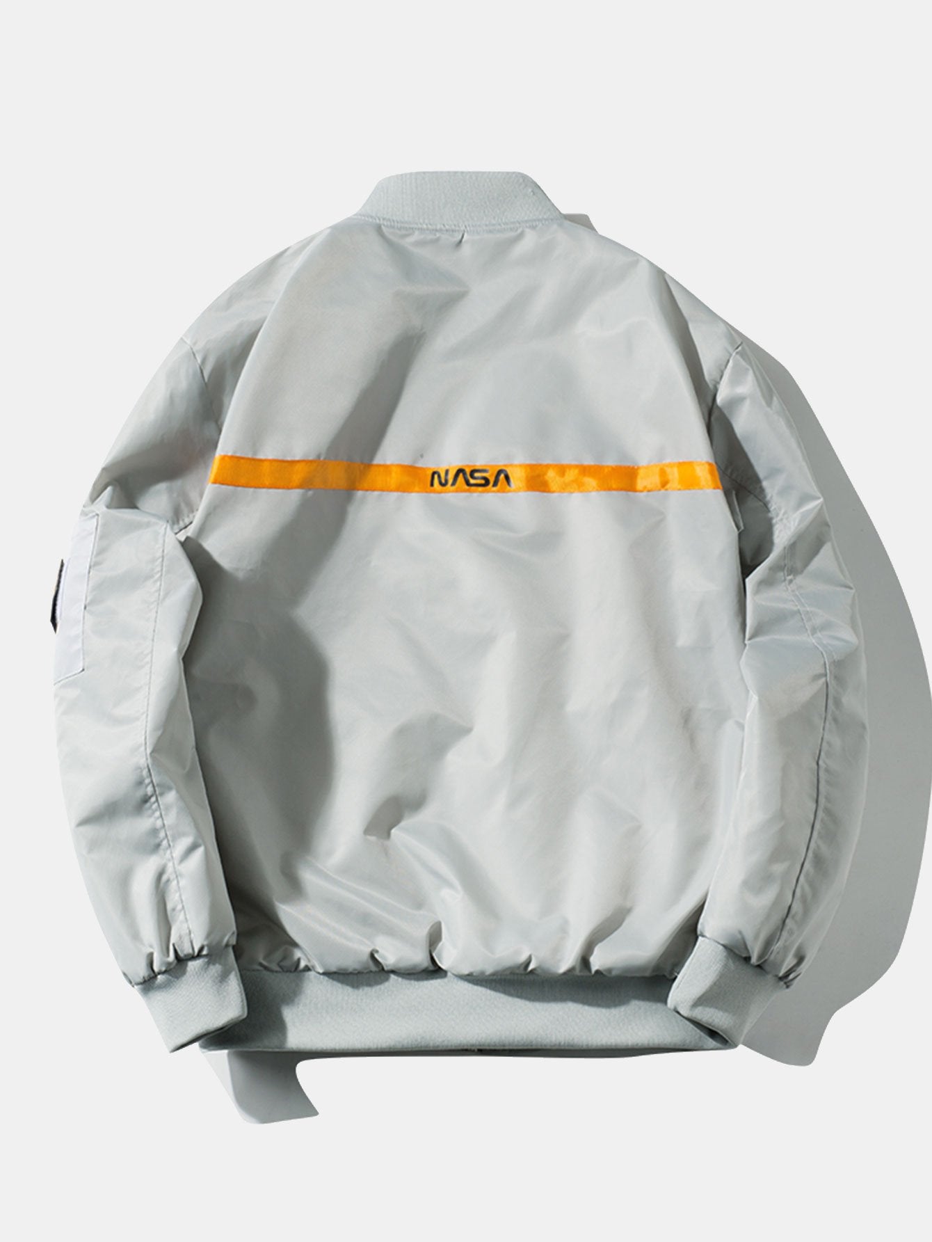 Oversized Quilted Lined NASA Print Bomber Jacket