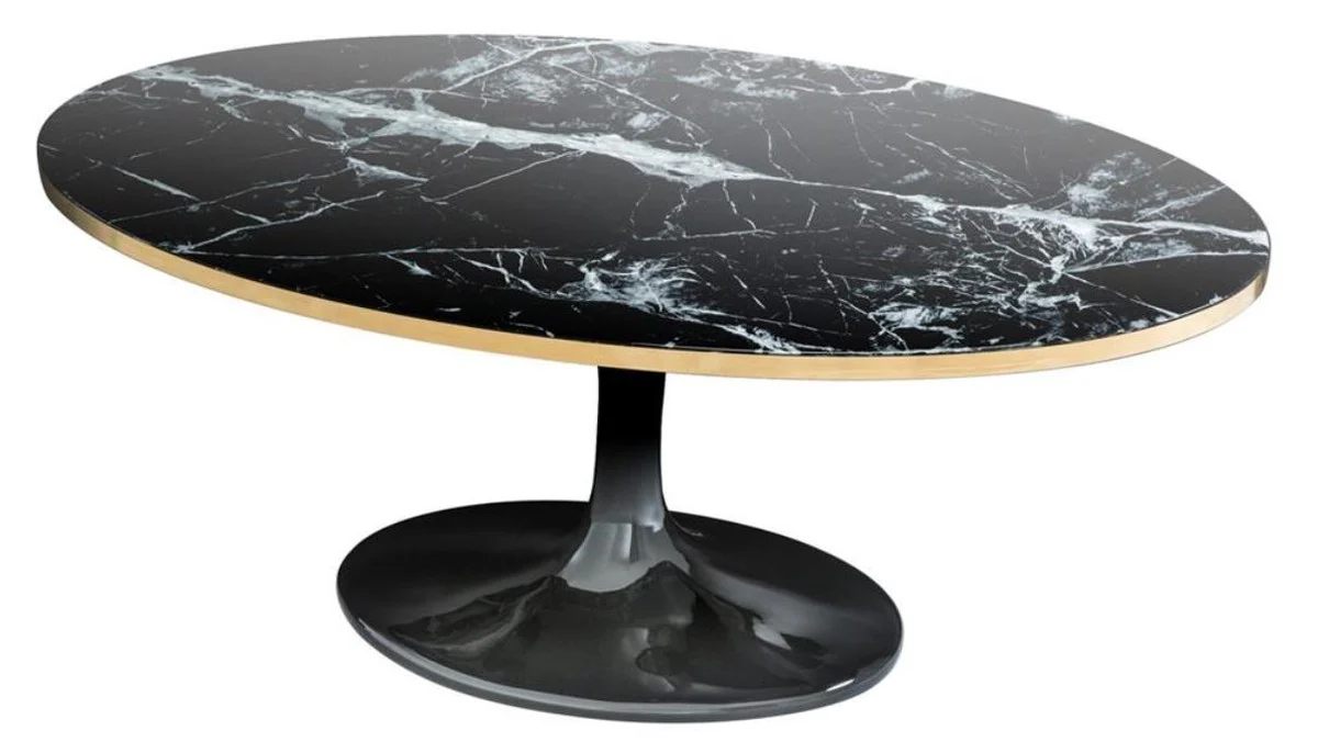 Casa Padrino Luxury Coffee Table Oval Black / Brass Colors 120 x 60 x H. 50,5 cm - Luxury Coffee Table