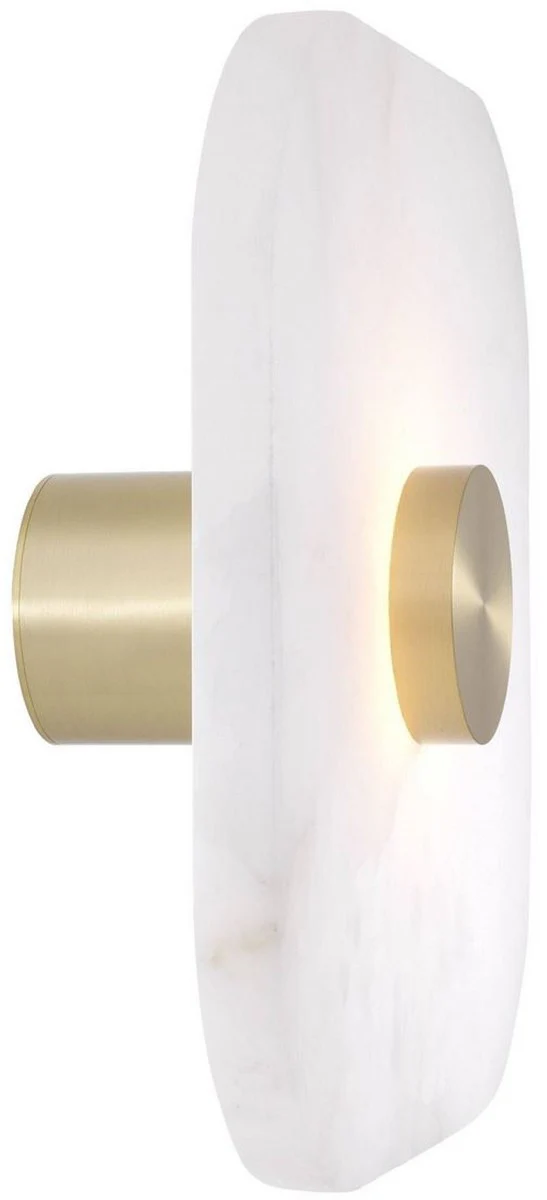Casa Padrino lámpara de pared LED de lujo alabastro / latón brillante 35 x 14,5 x A. 35 cm - Aplique de pared regulable con pantalla cuadrada de alabastro - Colección de Lujo