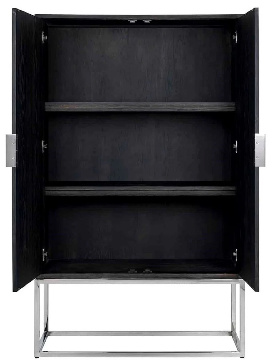Casa Padrino armario bar de lujo negro / plata 108 x 45 x A. 175 cm - Armario de madera maciza con 2 puertas - Armario de sal¨®n - Armario de bar - Muebles de Hotel - Colecci¨®n de Lujo
