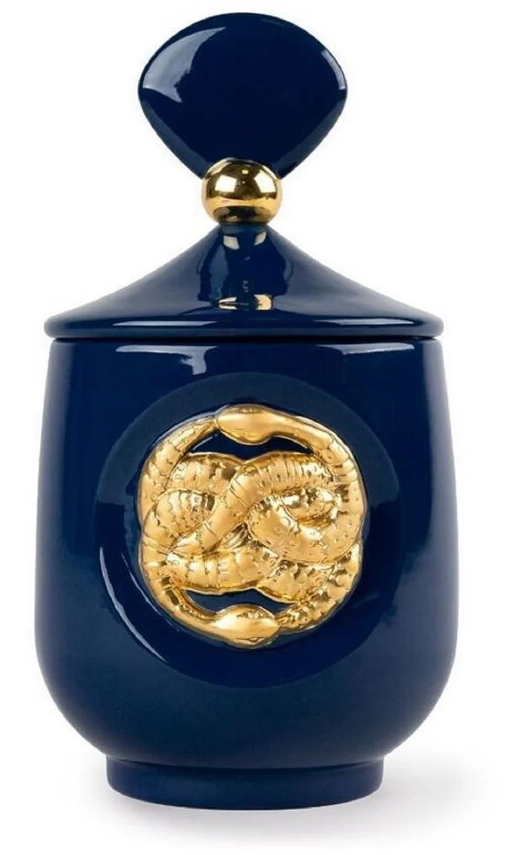 Casa Padrino dispensador de fragancias de lujo serpientes azul oscuro / oro Ø 11 x A. 21 cm - Ambientador de porcelana redondo con tapa - Accesorios Decorativos - Calidad de Lujo