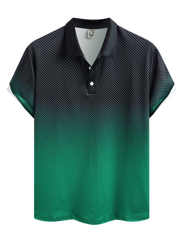 Abstract Gradient Geometric Button Short Sleeve Polo Shirt