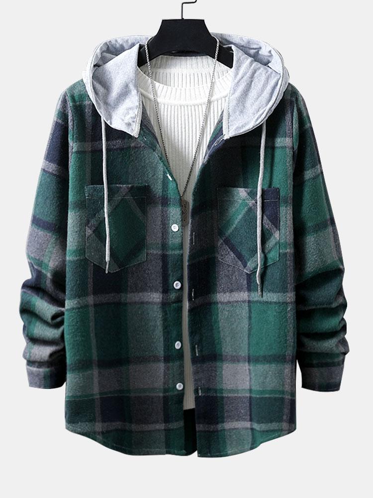 Long Sleeve Hooded Flannel Plaid Overshirt