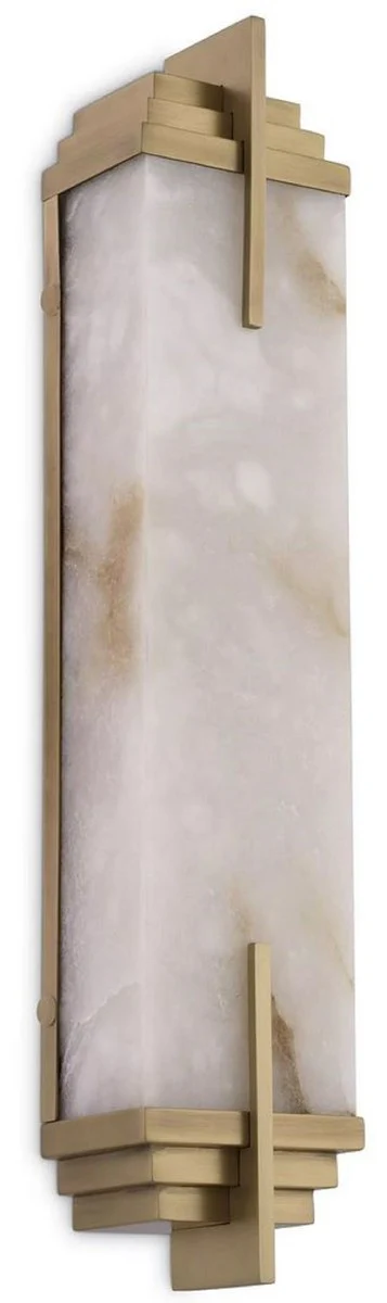 Casa Padrino lámpara de pared de lujo latón antiguo / alabastro 10,5 x 8,5 x A. 51 cm - Lámpara de pared con pantalla de alabastro - Luces de Lujo