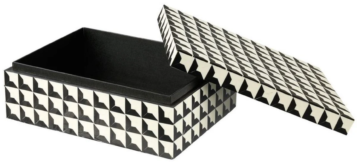 Casa Padrino caja de joya de diseño con tapa negro / blanco 28 x 21 x A. 10 cm - Caja de Almacenamiento - Calidad de Lujo