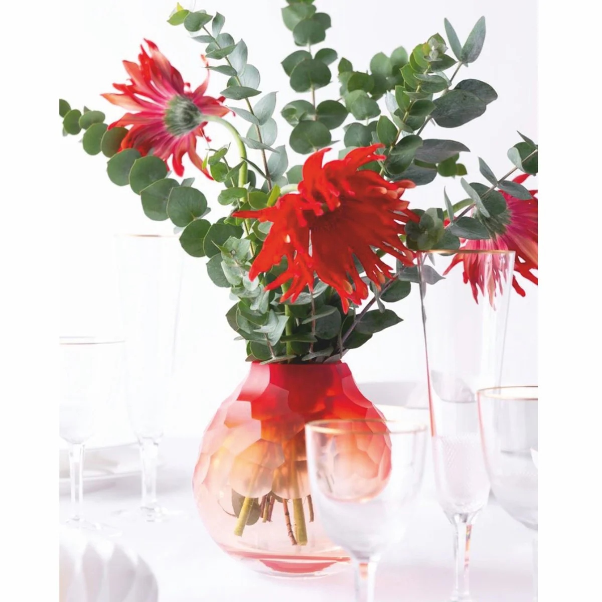 Casa Padrino jarr¨®n de cristal de lujo rojo coral ? 15 x A. 15 cm - Soplado y lijado a mano