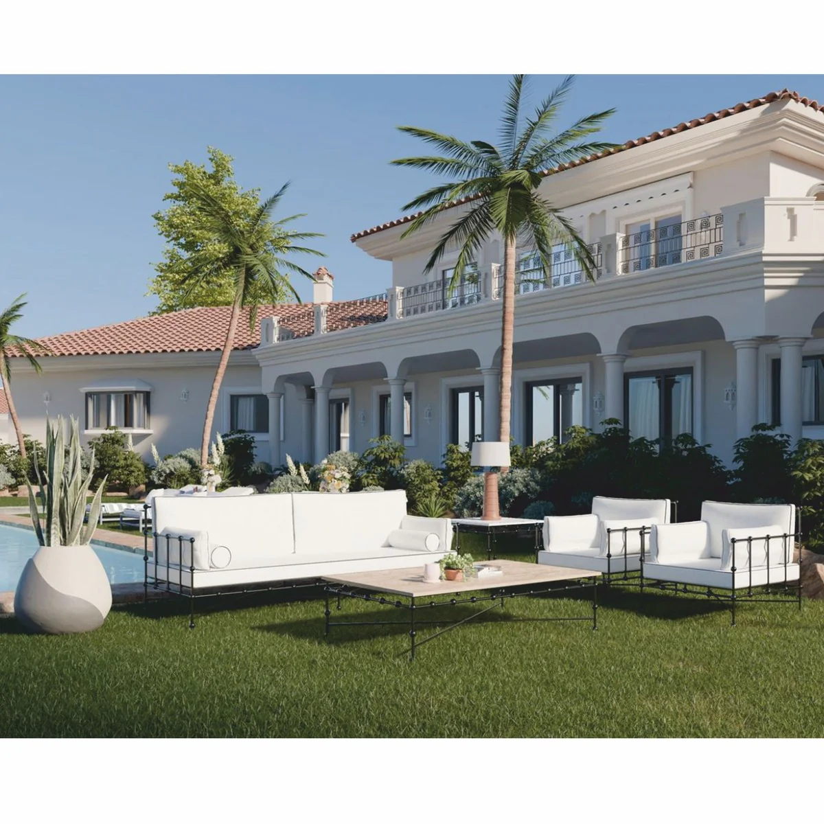 Casa Padrino sill¨®n de lujo de hierro forjado negro / blanco - Sill¨®n para hotel y jard¨ªn