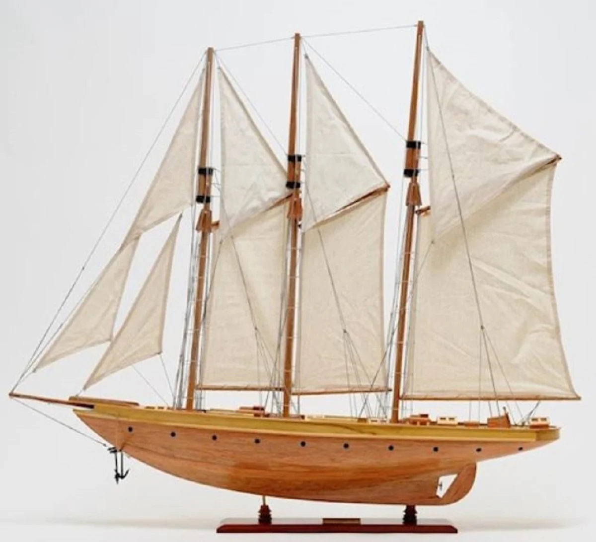 Casa Padrino velero de lujo Atlántico con soporte de madera maciza natural / marrón 95 x 19 x A. 77,5 cm - Barco de decoración hecho a mano barco de madera - Modelo de Barco - Accesorios Decorativos