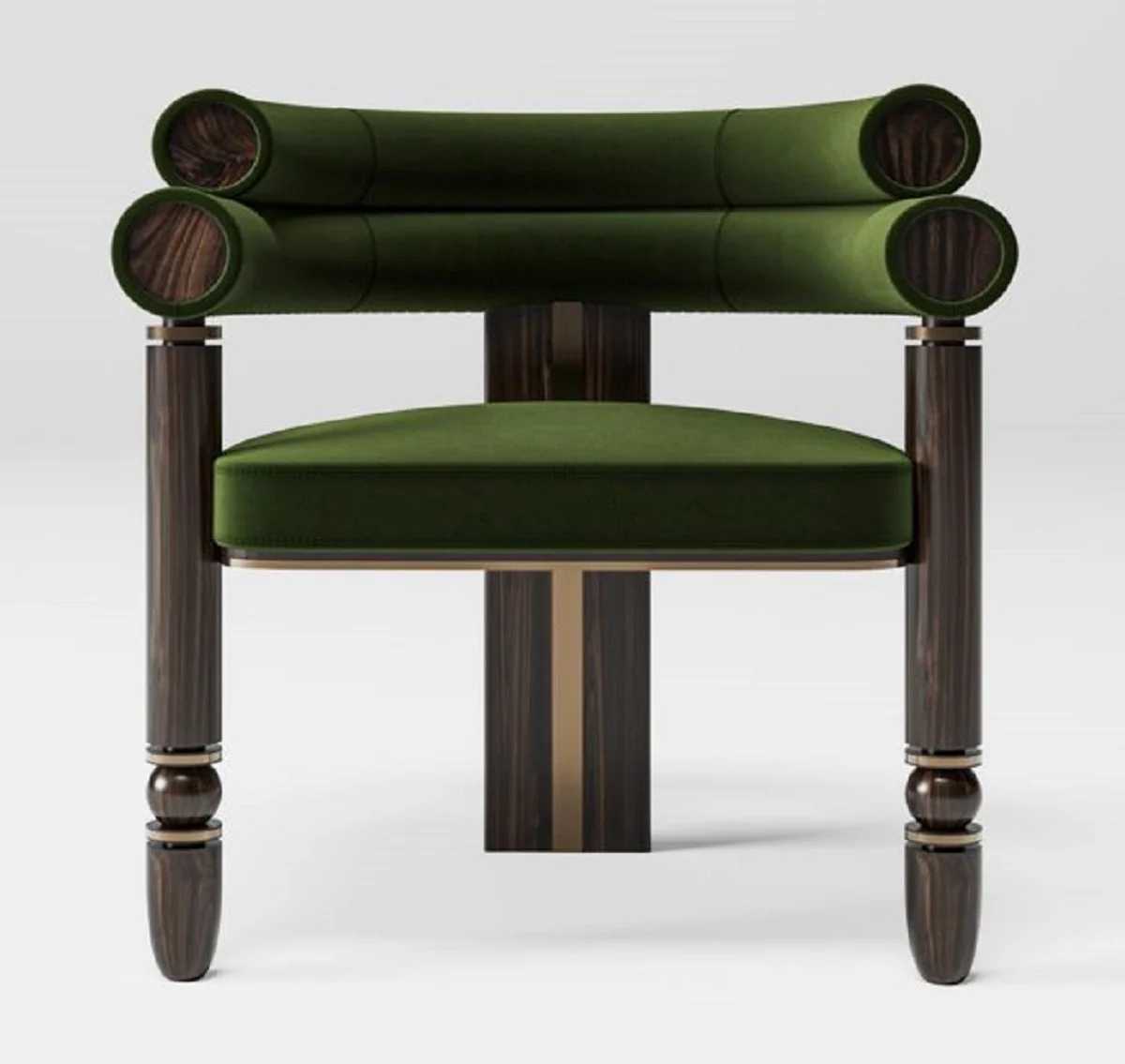Casa Padrino silla de comedor de lujo con reposabrazos verde / marr¨®n oscuro / lat¨®n 69 x 63 x A. 72 cm - Silla de cocina con elegante tela de terciopelo - Muebles de comedor - Muebles de lujo