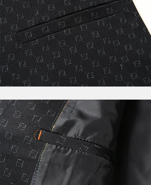 Elegant Plain Jacquard Lapel Collar Two Button Blazer