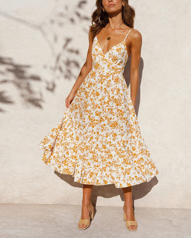 Woman V-neck Halter Bow Holiday Dress