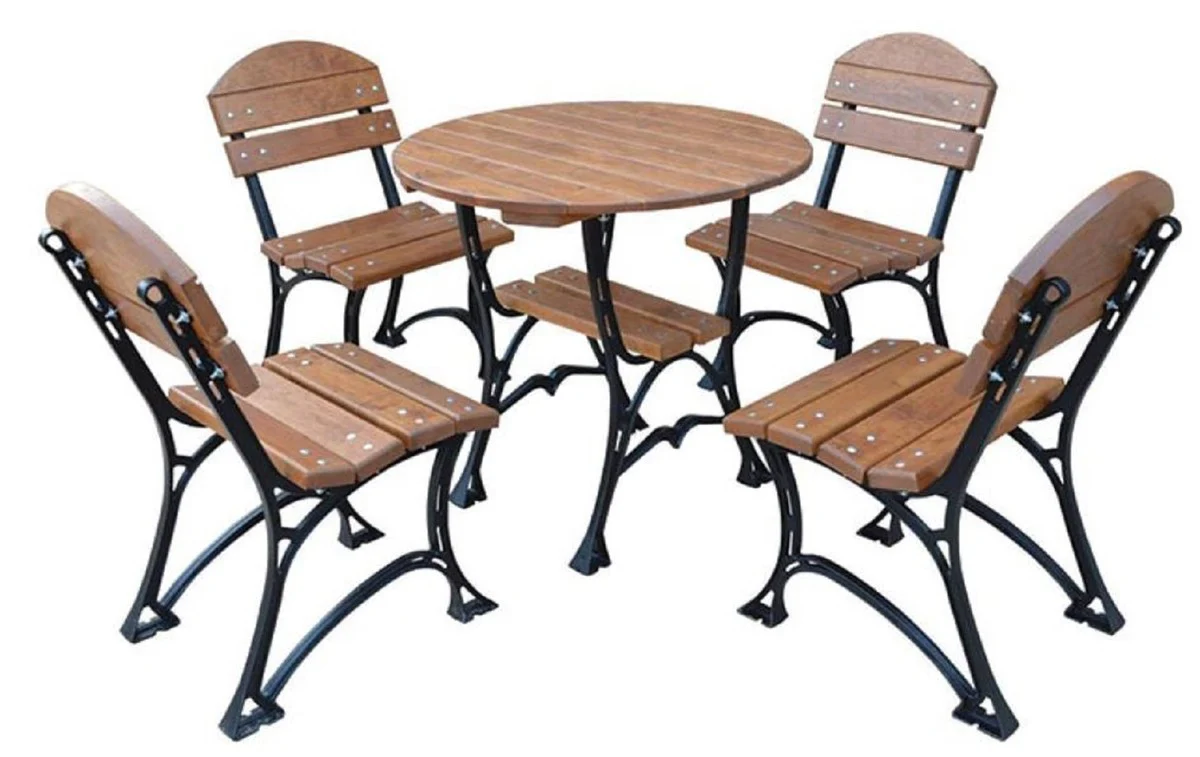 Casa Padrino conjunto de muebles de jardín Art Nouveau marrón / negro - 1 Mesa de Jardín y 4 Sillas de Jardín - Muebles de Terrazas de Jardín de Catering