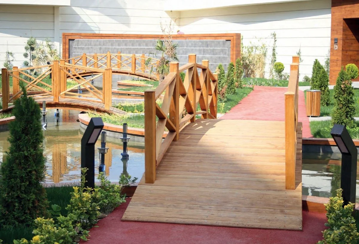 Casa Padrino puente de lujo de madera maciza con barandilla natural 504 cm - Muebles de jard¨ªn y parque