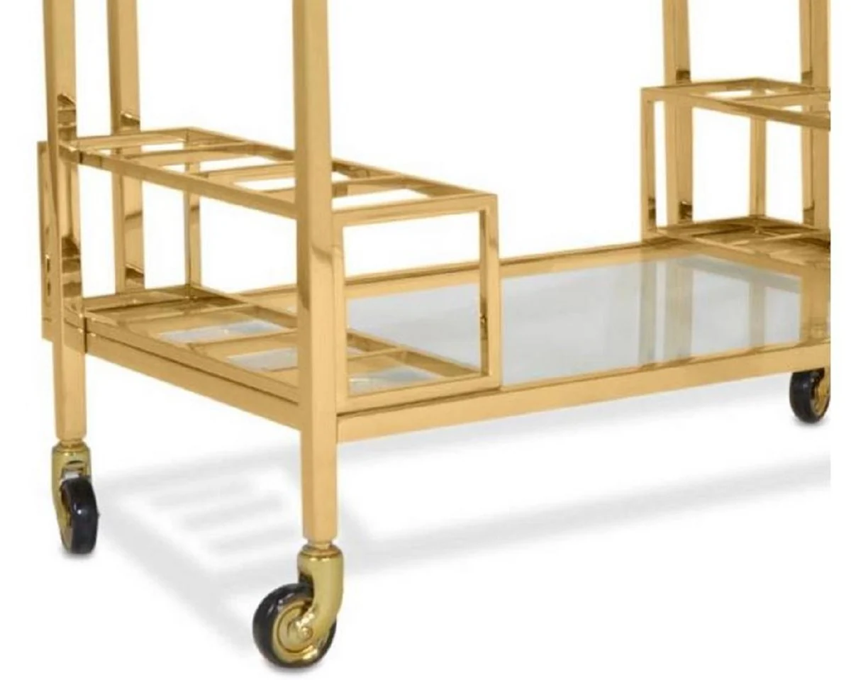 Casa Padrino carrito de lujo oro 80 x 48 x H. 77 cm - Carrito de Comida de Acero Inoxidable con Placas de Vidrio Templado - Accesorios de Hotel y Gastronom¨ªa