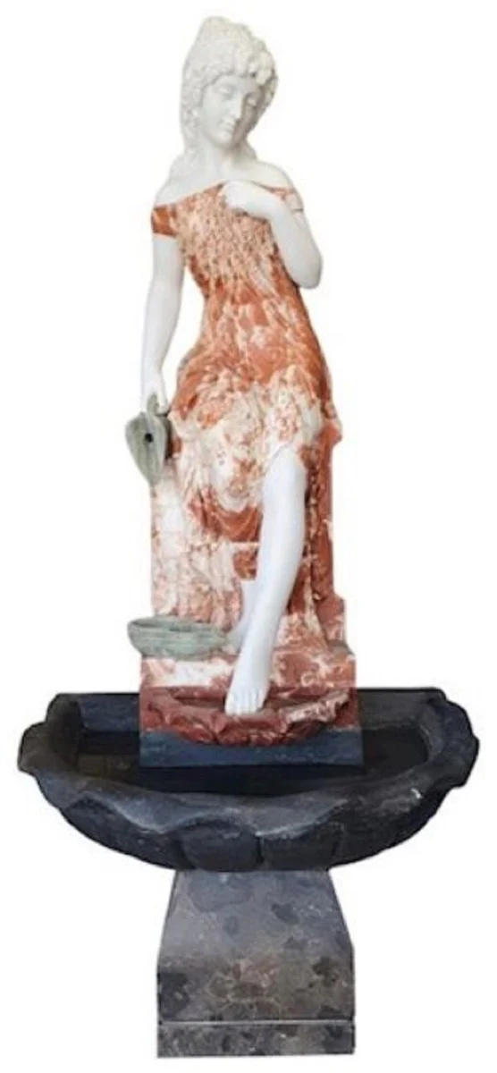 Casa Padrino fuente de mármol Art Nouveau de lujo dama rojo / blanco / gris / negro - Magnífica fuente de jardín - Fuente de decoración de jardín - Decoración de Jardín Barroco y Art Nouveau