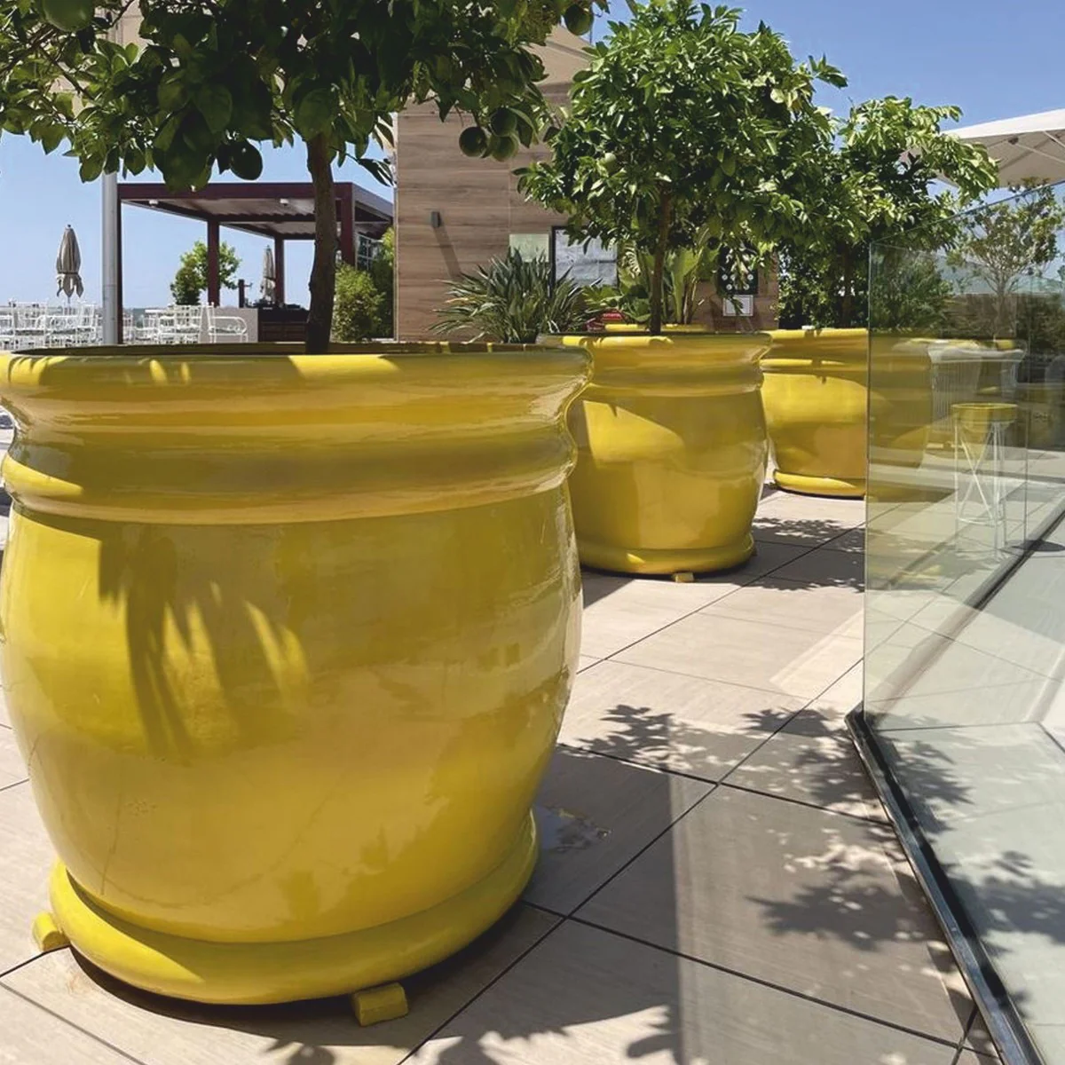 Casa Padrino maceta de cer¨¢mica de lujo amarillo ? 98 x A. 90 cm - Decoraci¨®n de jard¨ªn