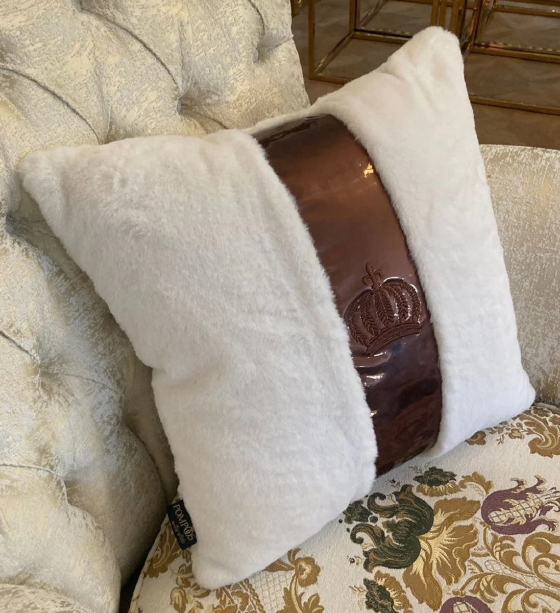 Harald Gl??ckler almohada decorativa de lujo Pomp??s de Casa Padrino blanco / bronce - Almohadas Gl??ckler - Almohadas decorativos de dise?o - Harald Gl??ckler accesorios decorativos de dise?o