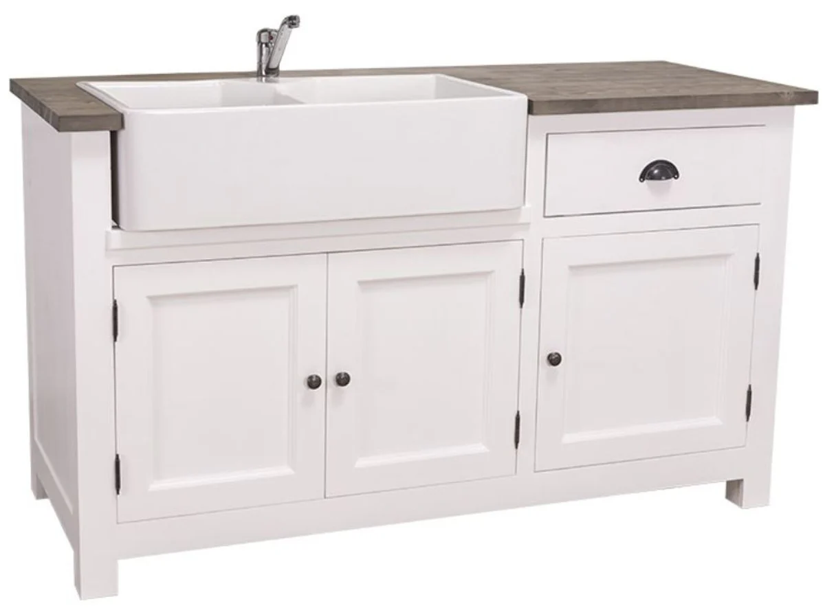 Casa Padrino mueble fregadero estilo country blanco / negro 155 x 65 x H. 90 cm - Mueble Fregadero / Mueble Cocina con 3 Puertas y Caj¨®n
