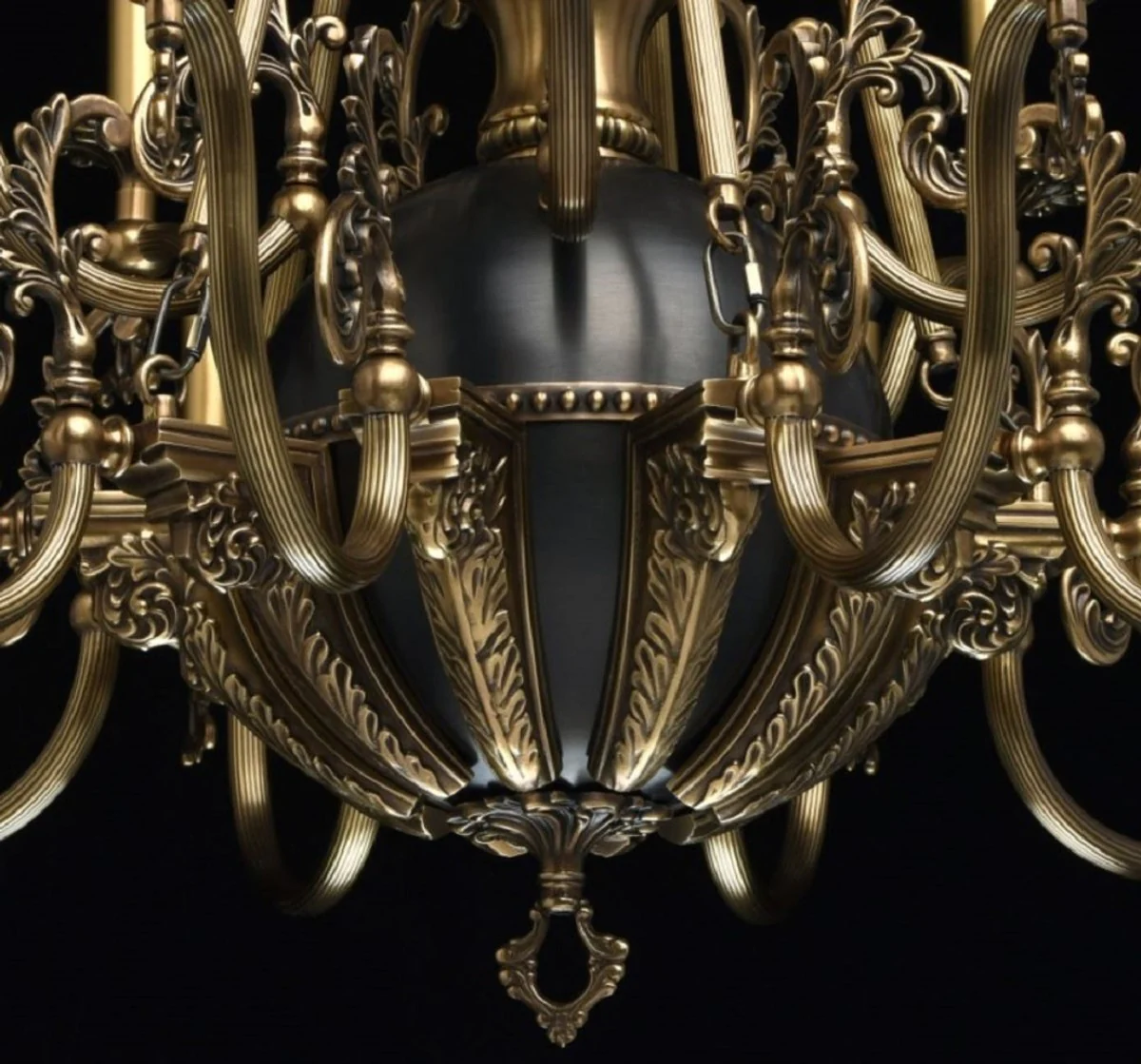 Casa Padrino araña de luces barroco de lujo bronce antiguo / negro Ø 105 x A. 205 cm - Magnífica araña de luces de salón en estilo barroco - Calidad de Lujo