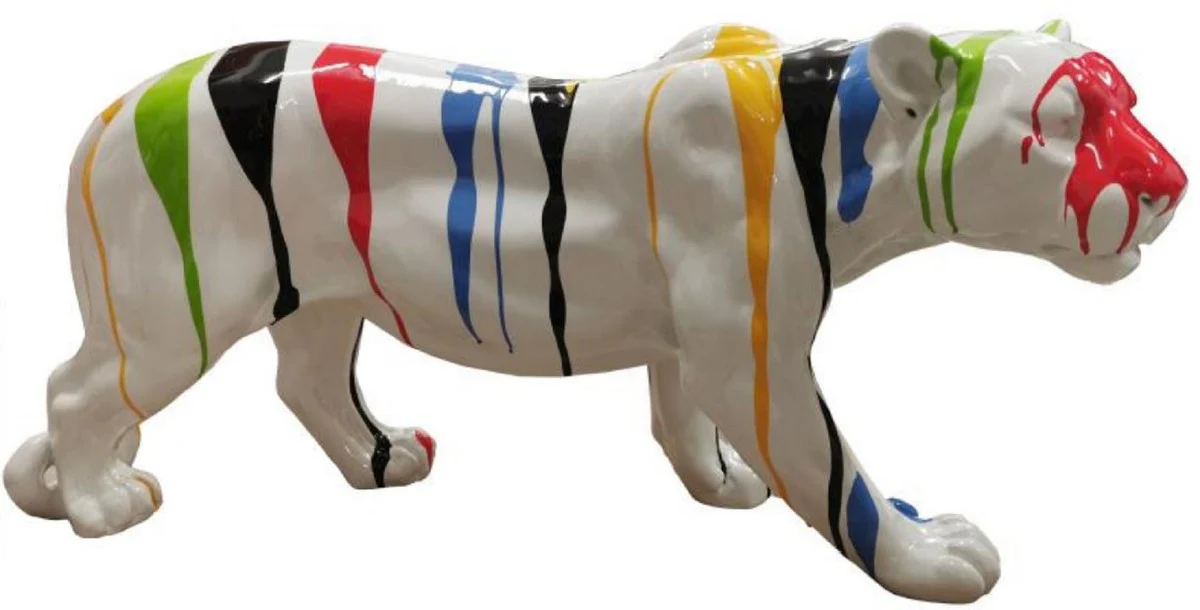 Casa Padrino escultura decorativa de lujo pantera blanco / multicolor A. 80 x A. 35 cm - Figura decorativa grande XXL - Escultura decorativa XXL - Esculturas y figuras decorativas XXL
