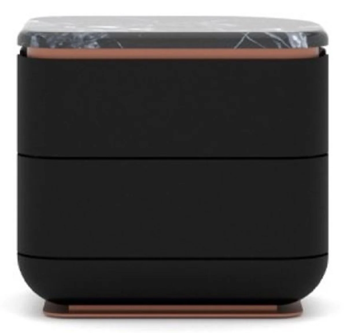 Casa Padrino mesita de noche de lujo negro / cobre 60 x 50 x A. 57 cm - Mesita de noche de madera maciza con 2 cajones y tapa de m¨¢rmol - Muebles de dormitorio - Muebles de hotel - Muebles de lujo