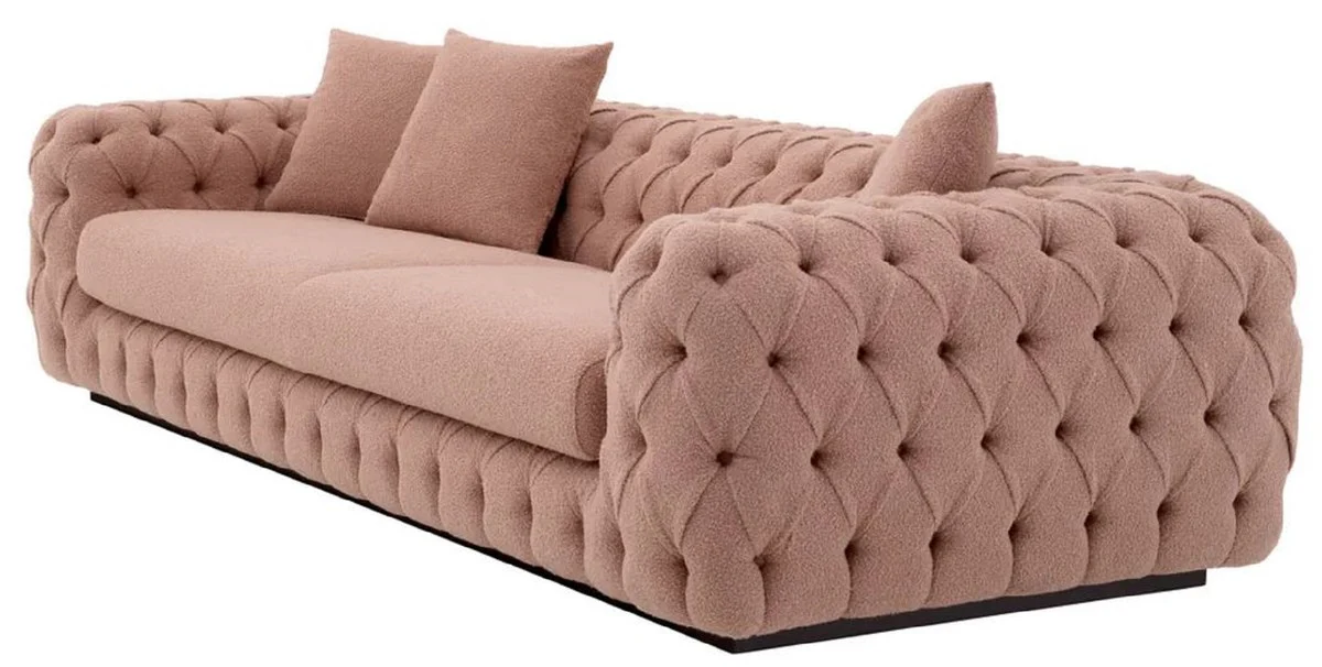 Casa Padrino sof¨¢ Chesterfield de lujo rosa vintage / negro 255 x 105 x A. 60 cm - Sof¨¢ de sal¨®n - Muebles de sal¨®n - Muebles Chesterfield - Muebles de lujo - Interior de sal¨®n