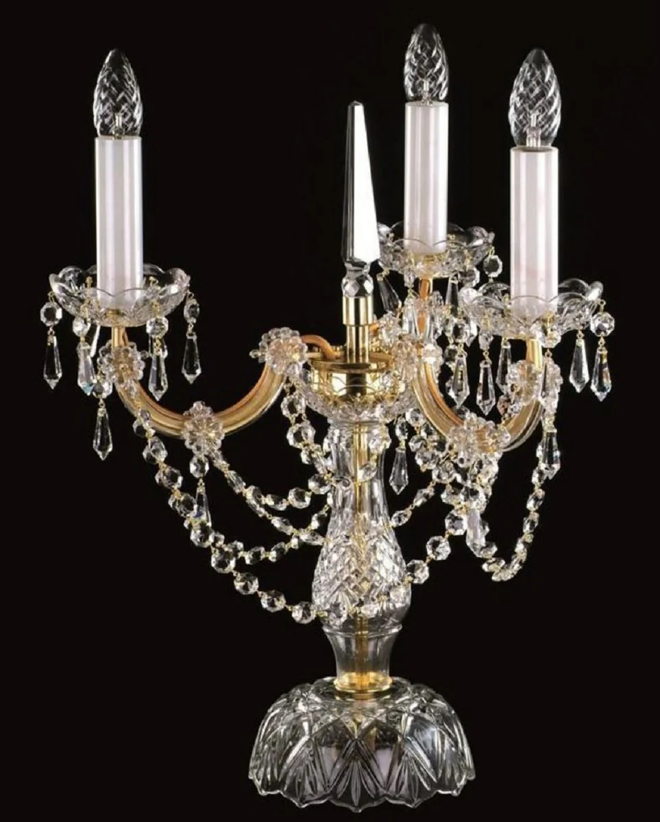 Casa Padrino lámpara de mesa de cristal barroco de lujo oro Ø 38 x A. 48 cm - Magnífica lámpara de escritorio con cristal de Bohemia - Luces de cristal barroco