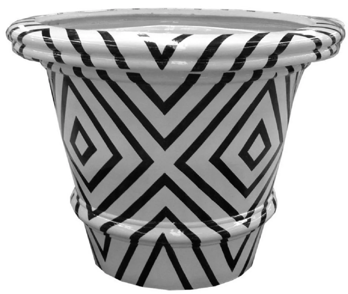 Casa Padrino maceta de lujo blanco / negro ? 79 x A. 63 cm - Maceta de cer¨¢mica hecha a mano y pintada a mano - Terrazas Balcones Jard¨ªn Decoraci¨®n - Accesorios de Decoraci¨®n de Lujo