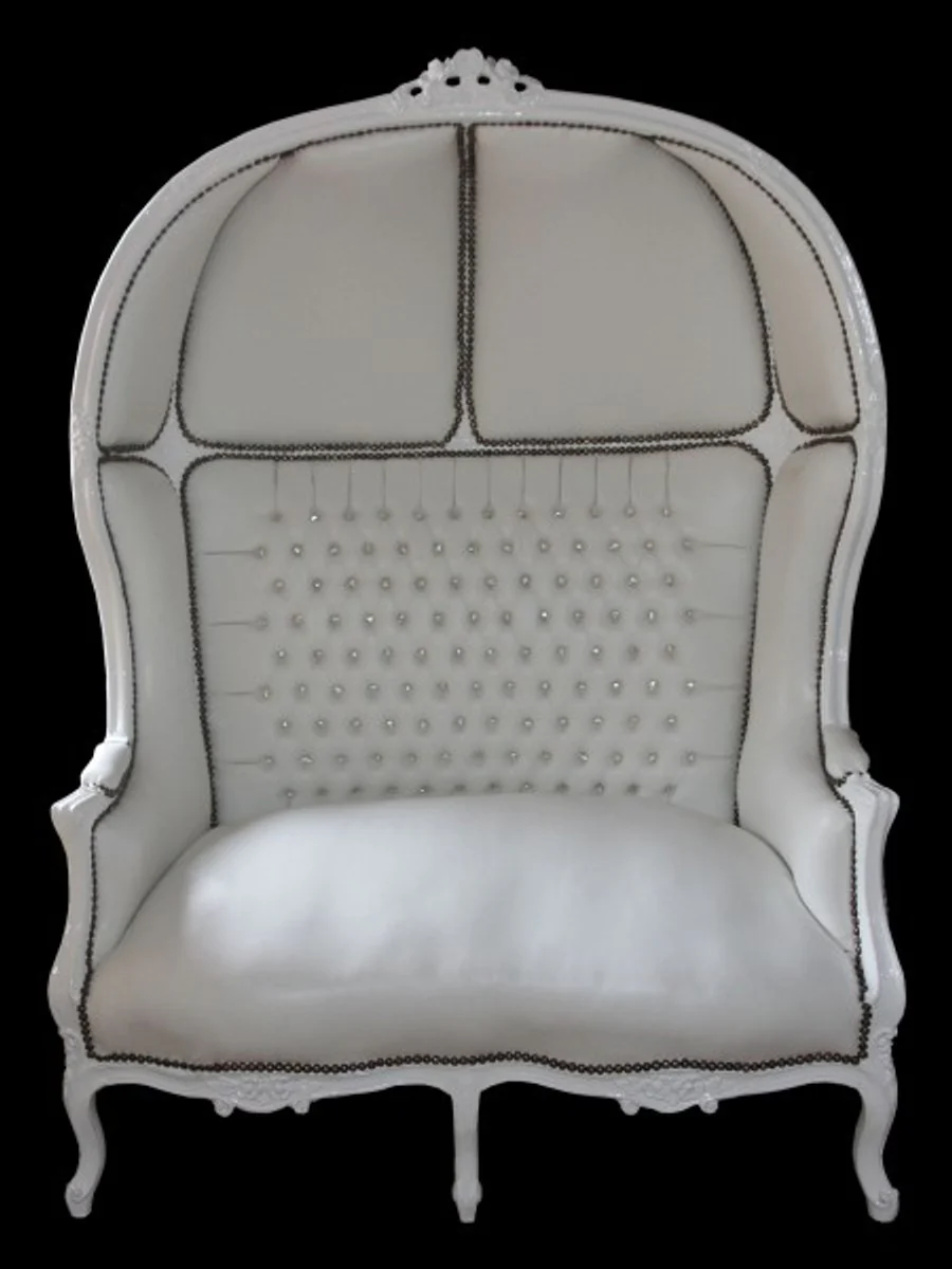Casa Padrino Baroque 2er balloon sofa white leather look / white - Living Room Couch Furniture Lounge Wedding