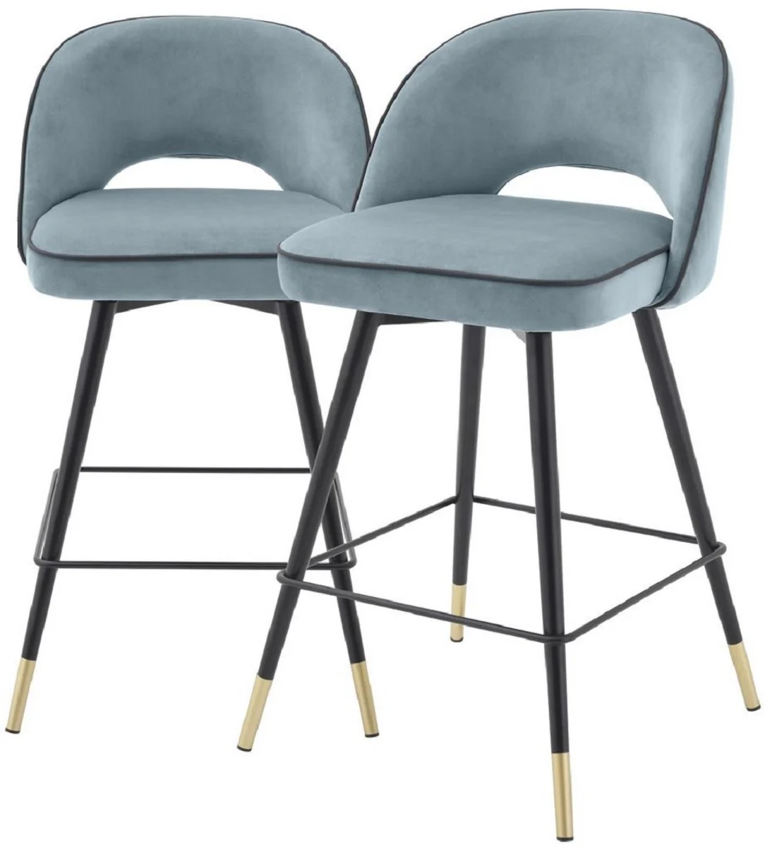 Casa Padrino conjunto de sillas de bar de lujo azul / negro / lat¨®n 51 x 52 x A. 92,5 cm - Taburetes de bar con asiento giratorio y tela de terciopelo noble - Muebles de Bar de Lujo