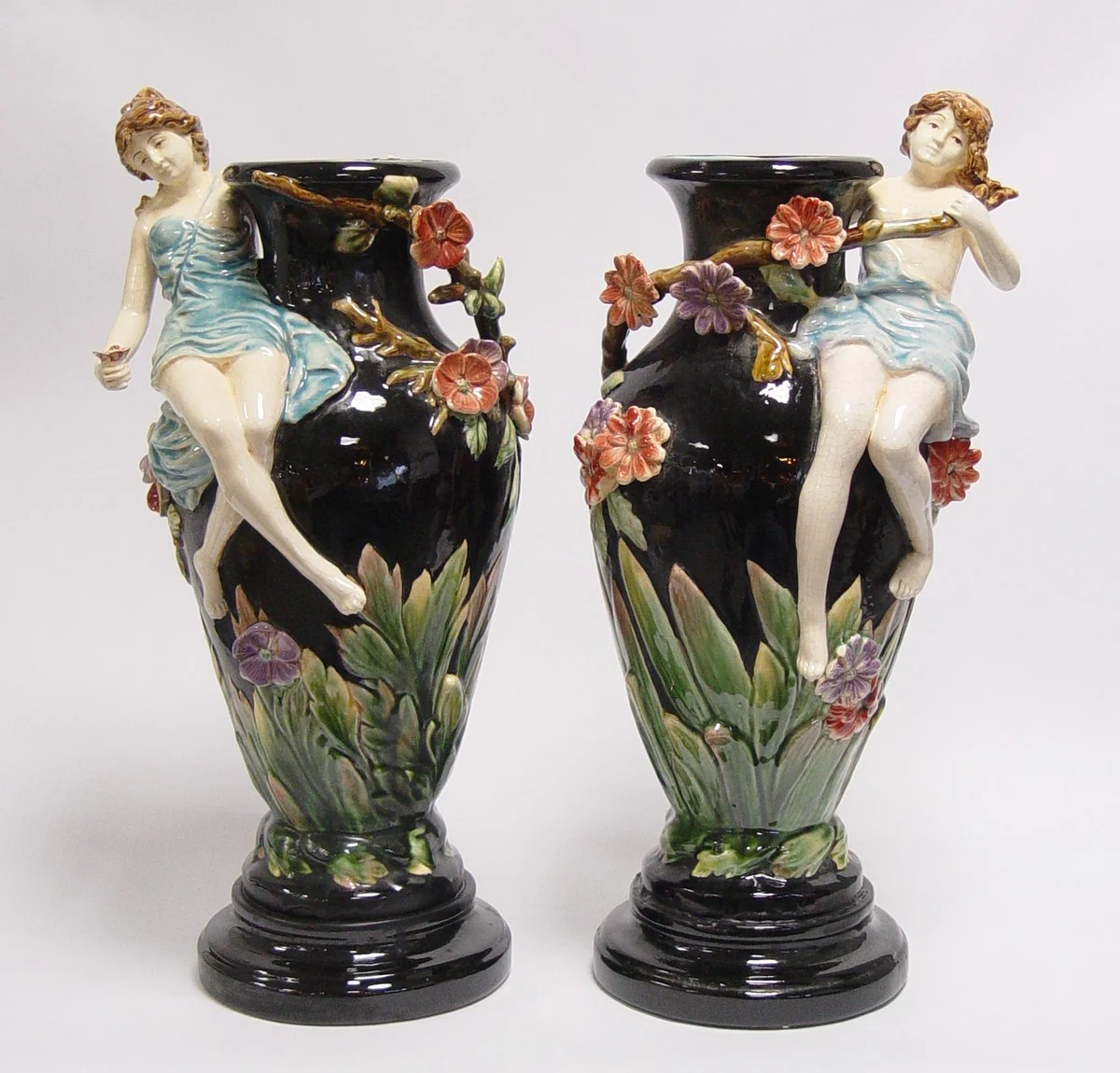 Casa Padrino Jarrón de porcelana barroco con flor chica - H 43 cm (2 piezas) - jarrones de cerámica de lujo