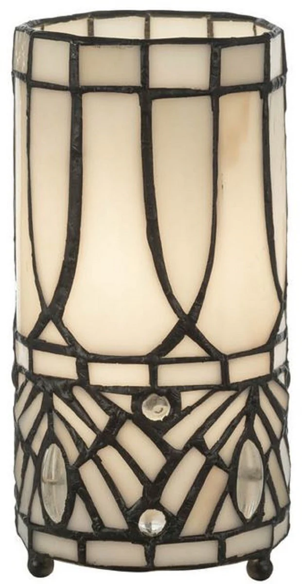 Casa Padrino Lámpara de Mesa Tiffany de Lujo Blanco / Negro Ø 10 x A. 20 cm - Lámpara de Taburete Redonda - Lámpara de Escritorio - Lámpara Decorativa