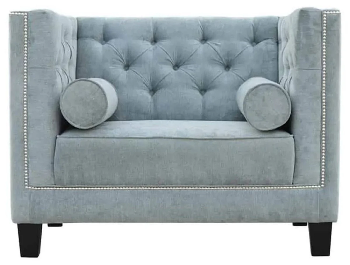 Casa Padrino Sill¨®n Chesterfield Azul Claro / Negro 100 x 84 x A. 83 cm - Sill¨®n de Sal¨®n Moderno - Muebles de Sal¨®n Chesterfield