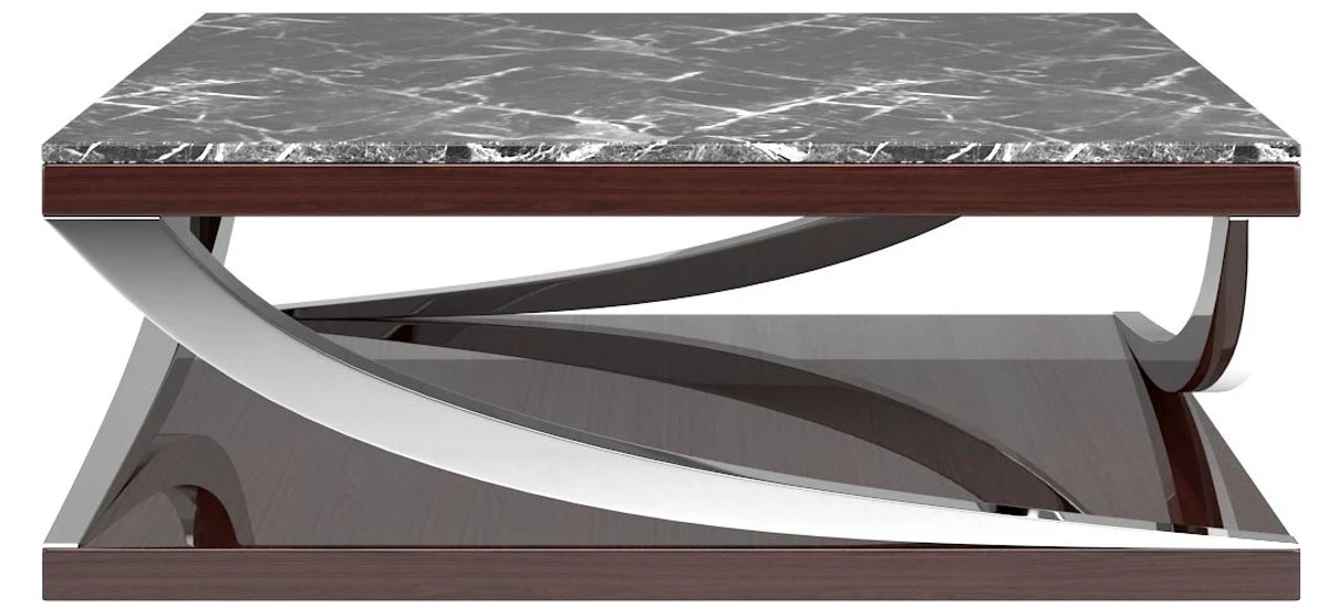 Casa Padrino mesa de centro de lujo negro / marr¨®n oscuro / plata 120 x 120 x A. 43 cm - Mesa de sal¨®n noble con encimera de m¨¢rmol - Muebles de Sal¨®n de Lujo