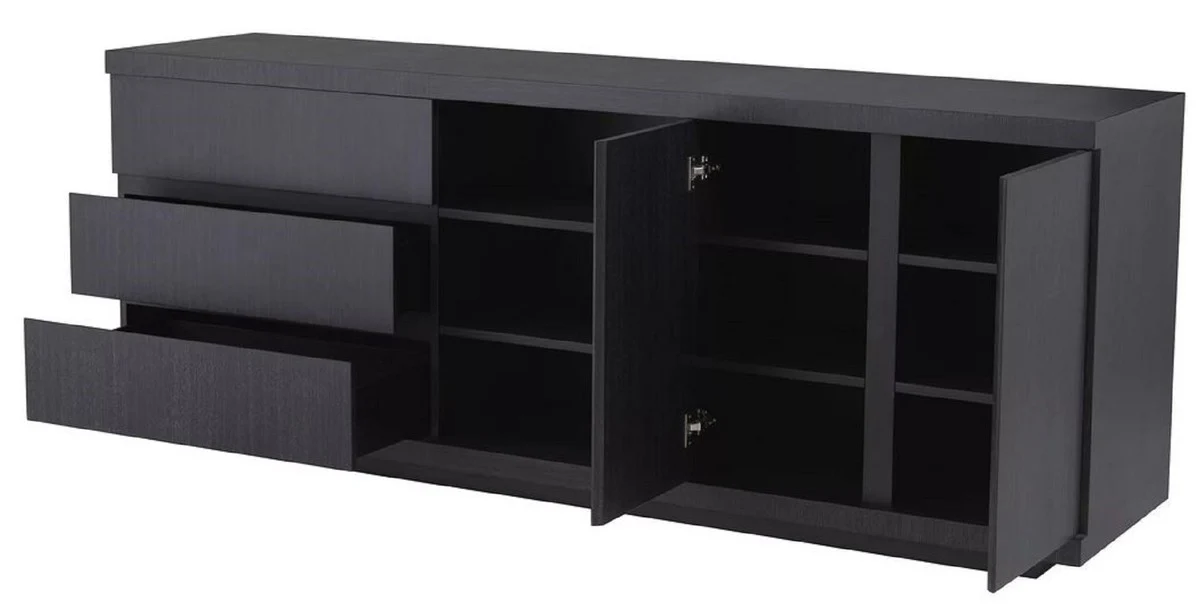 Casa Padrino Aparador de Lujo Negro Gris 220 x 52,5 x A. 85,5 cm - Mueble de Madera Maciza con 3 Cajones y 2 Puertas - Muebles de Salón y Hotel - Calidad de Lujo