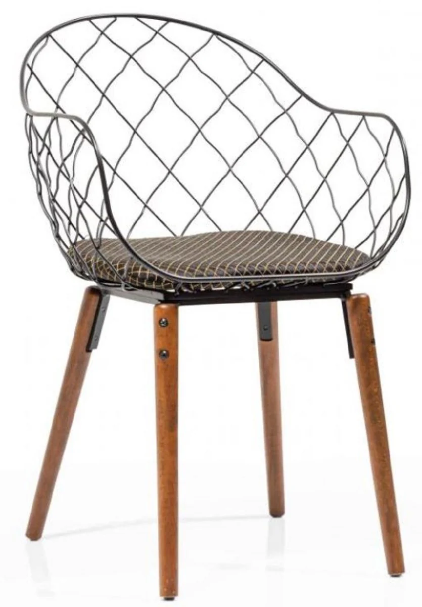 Casa Padrino conjunto de sillas de jardín de lujo negro / oro / gris / marrón 40 x 40 x A. 81 cm - Sillas de jardín modernas con reposabrazos - Muebles de Jardín y Gastronomía